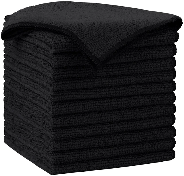 Main image of AIDEA Black Microfiber Cleaning Cloth-12PK, Absorbent Cleaning Rags 12"x12"