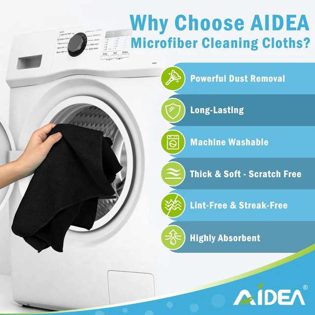 Alt view image 5 of 6 - AIDEA Black Microfiber Cleaning Cloth-12PK, Absorbent Cleaning Rags 12"x12"