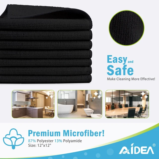 Alt view image 2 of 6 - AIDEA Black Microfiber Cleaning Cloth-12PK, Absorbent Cleaning Rags 12"x12"