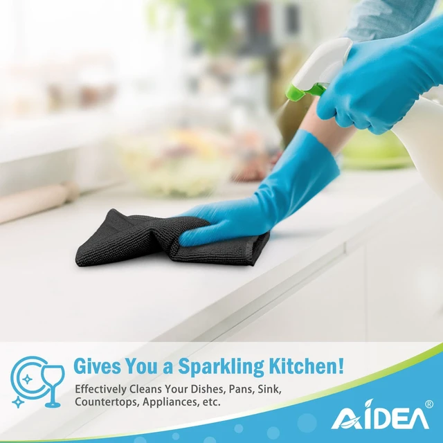 Alt view image 6 of 6 - AIDEA Black Microfiber Cleaning Cloth-12PK, Absorbent Cleaning Rags 12"x12"