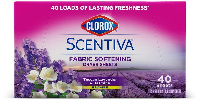 Main image of Clorox Scentiva Dryer Sheets, Tuscan Lavender & Jasmine, 40 Count