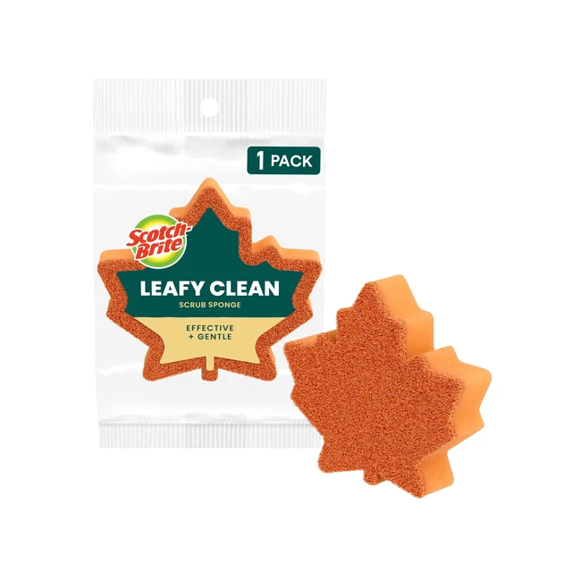 Main image of Scotch-Brite Leafy Clean Scrub Sponge, Two-Sided Kitchen Sponges for Cleaning Effectively, Leaf Shaped Dish Sponges with 100% Recycled Scrubbing Fibers, 1 Scrubbing Sponge