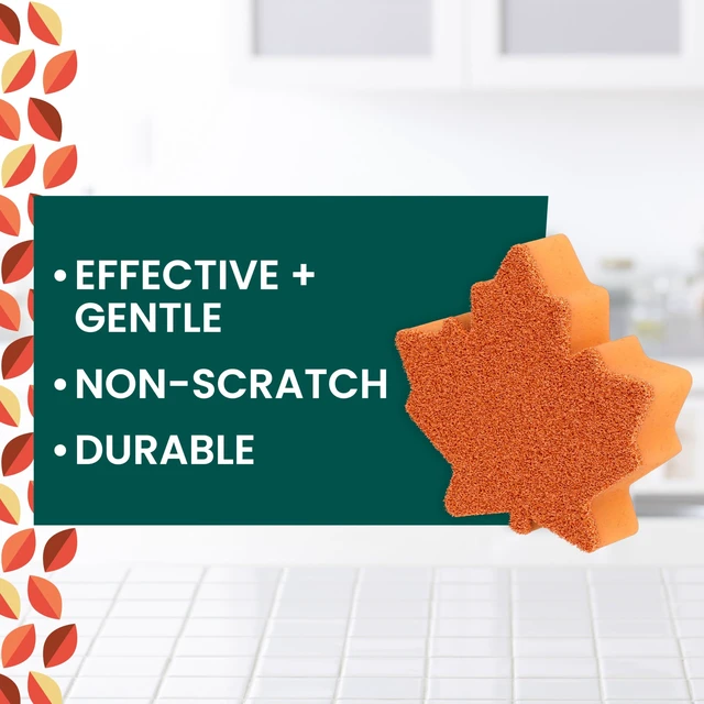 Alt view image 6 of 7 - Scotch-Brite Leafy Clean Scrub Sponge, Two-Sided Kitchen Sponges for Cleaning Effectively, Leaf Shaped Dish Sponges with 100% Recycled Scrubbing Fibers, 1 Scrubbing Sponge