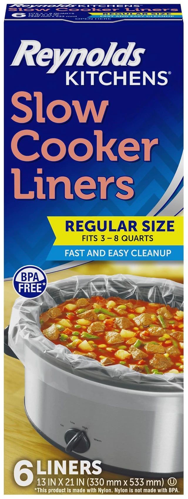 Main image of Reynolds Kitchens Slow Cooker Liners, Regular Size, Fits 3-8 Quarts, 6ct