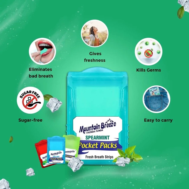Alt view image 6 of 7 - Mountain Breeze Oral Hygiene Mouth Freshener Sugar Free Spearmint Flavoured Breath Strips(24 Strips Each Cassatte)-Pack Of 1(3 Cassette), 50 Grams Breath Freshener Strips