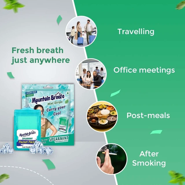 Alt view image 4 of 7 - Mountain Breeze Oral Hygiene Mouth Freshener Sugar Free Spearmint Flavoured Breath Strips(24 Strips Each Cassatte)-Pack Of 1(3 Cassette), 50 Grams Breath Freshener Strips