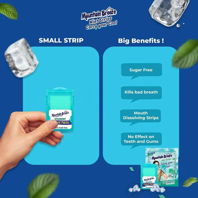 Alt view image 7 of 7 - Mountain Breeze Oral Hygiene Mouth Freshener Sugar Free Spearmint Flavoured Breath Strips(24 Strips Each Cassatte)-Pack Of 1(3 Cassette), 50 Grams Breath Freshener Strips