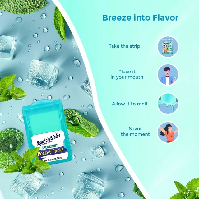 Alt view image 5 of 7 - Mountain Breeze Oral Hygiene Mouth Freshener Sugar Free Spearmint Flavoured Breath Strips(24 Strips Each Cassatte)-Pack Of 1(3 Cassette), 50 Grams Breath Freshener Strips