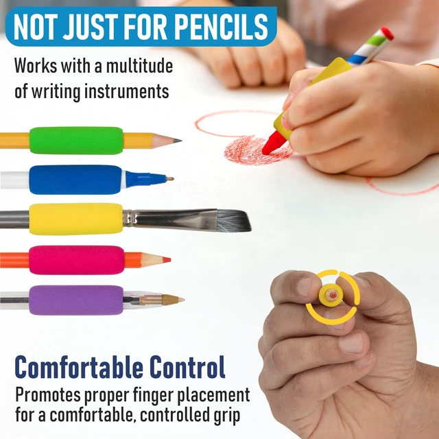 Alt view image 3 of 7 - The Pencil Grip The Classics Soft Foam Pencil Grips, Ergonomic Writing Aid For Lefties And Righties, 1.5 Inch Long, Assorted Colors, 12 Count - TPG-16412