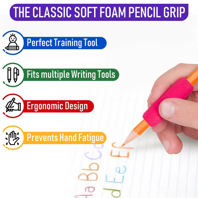 Alt view image 2 of 7 - The Pencil Grip The Classics Soft Foam Pencil Grips, Ergonomic Writing Aid For Lefties And Righties, 1.5 Inch Long, Assorted Colors, 12 Count - TPG-16412