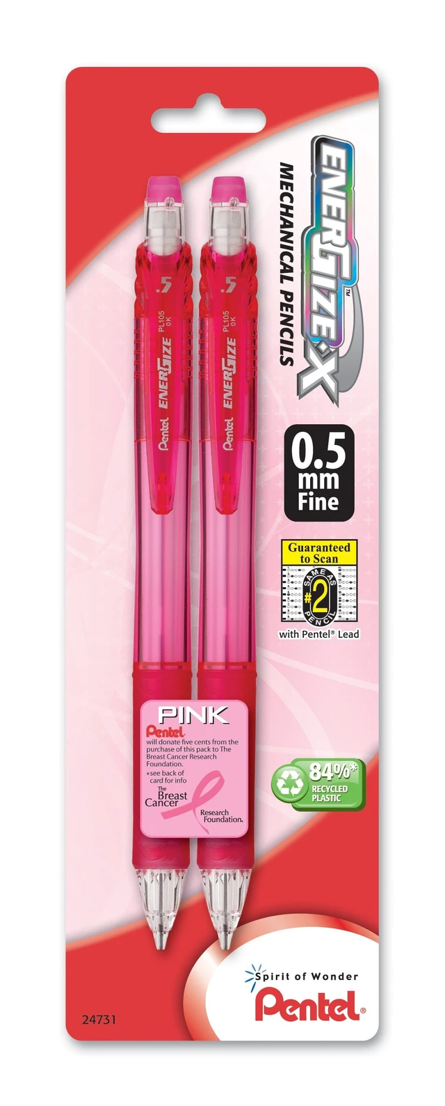 Main image of Pentel BCA EnerGize-x Mechanical Pencil, 0.5mm, Pink Barrels, Pack of 2 (PL105BP2P-BC)