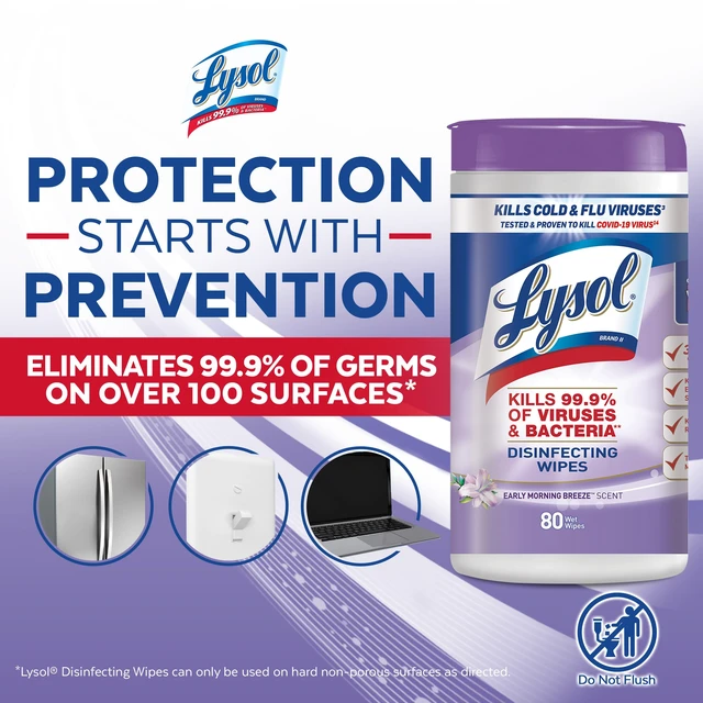 Alt view image 6 of 6 - Lysol Disinfecting Wipes, Multi-Surface Cleaner, Morning Breeze, 80 ct.