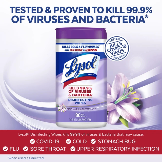 Alt view image 2 of 6 - Lysol Disinfecting Wipes, Multi-Surface Cleaner, Morning Breeze, 80 ct.