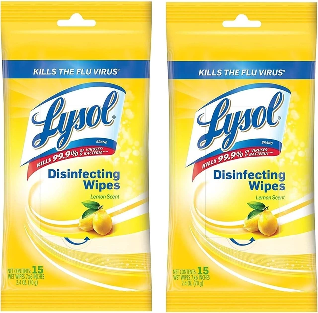 Main image of Lysol Disinfecting Wipes To-Go Pack, Lemon Scent, 15 Count (Pack of 2)
