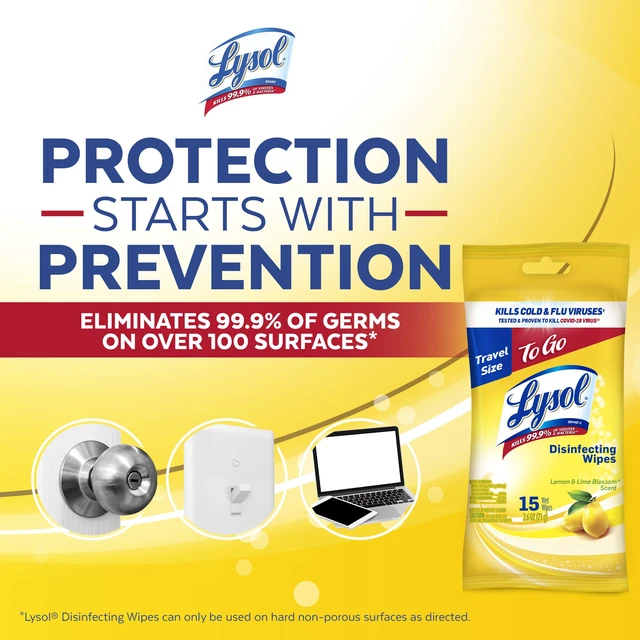 Alt view image 3 of 6 - Lysol Disinfecting Wipes To-Go Pack, Lemon Scent, 15 Count (Pack of 2)
