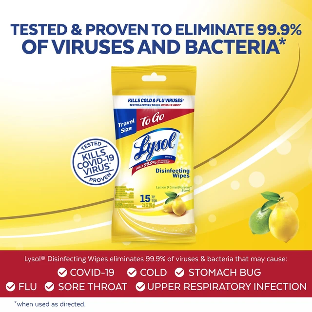 Alt view image 5 of 6 - Lysol Disinfecting Wipes To-Go Pack, Lemon Scent, 15 Count (Pack of 2)