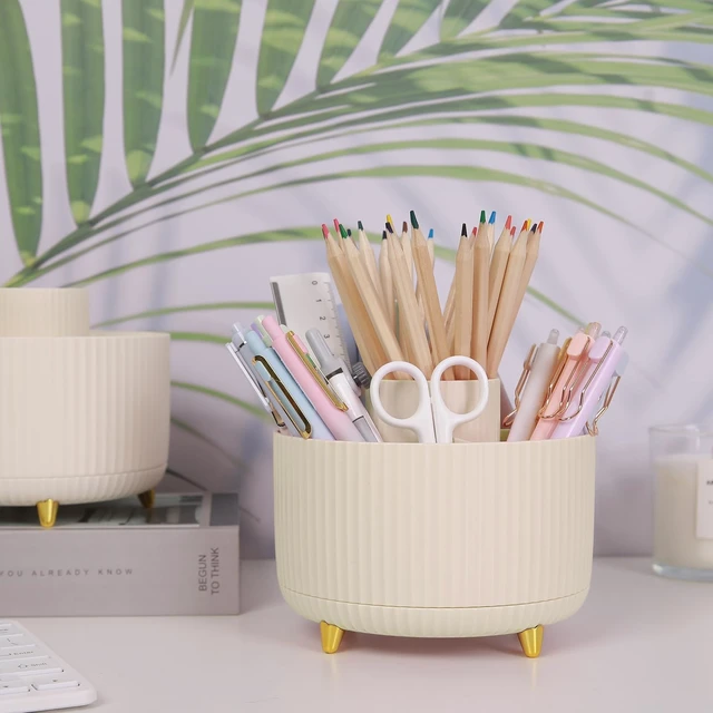 Alt view image 6 of 6 - SKYDUE 360 Rotating Plastic Desk Pen Organizer with 5 Slots, Dual-Purpose Art Supply Pencil Cup for Office, School, Home