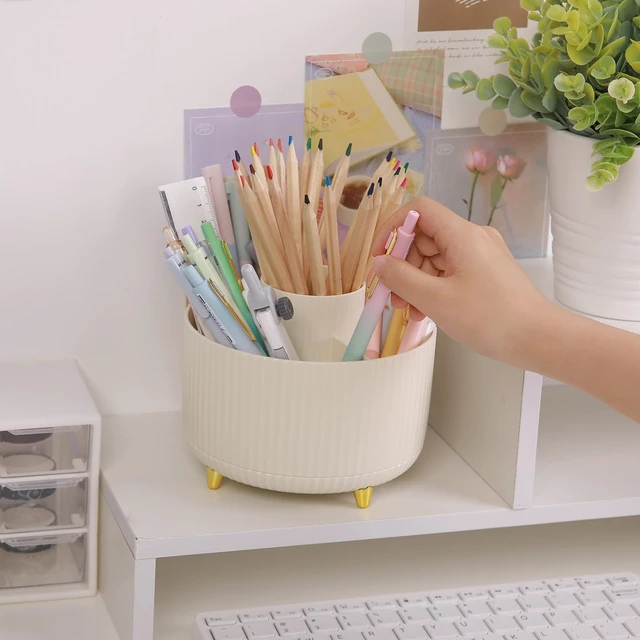 Alt view image 4 of 6 - SKYDUE 360 Rotating Plastic Desk Pen Organizer with 5 Slots, Dual-Purpose Art Supply Pencil Cup for Office, School, Home