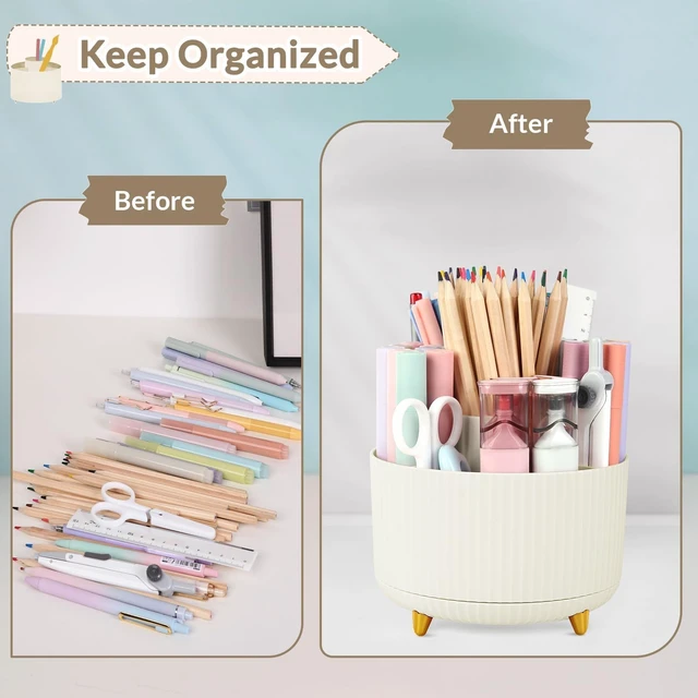 Alt view image 2 of 6 - SKYDUE 360 Rotating Plastic Desk Pen Organizer with 5 Slots, Dual-Purpose Art Supply Pencil Cup for Office, School, Home