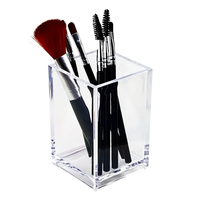 Main image of HSYMQ Clear Acrylic Pencil Pen Holder Cup, Clear Makeup Brush Holder, Acrylic Desk Accessories, Stationery Organizer for Office Desk Accessory