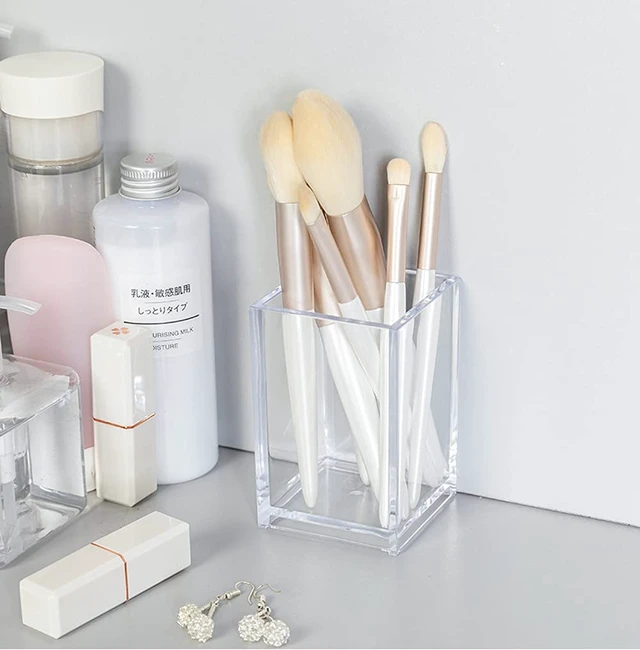 Alt view image 6 of 6 - HSYMQ Clear Acrylic Pencil Pen Holder Cup, Clear Makeup Brush Holder, Acrylic Desk Accessories, Stationery Organizer for Office Desk Accessory