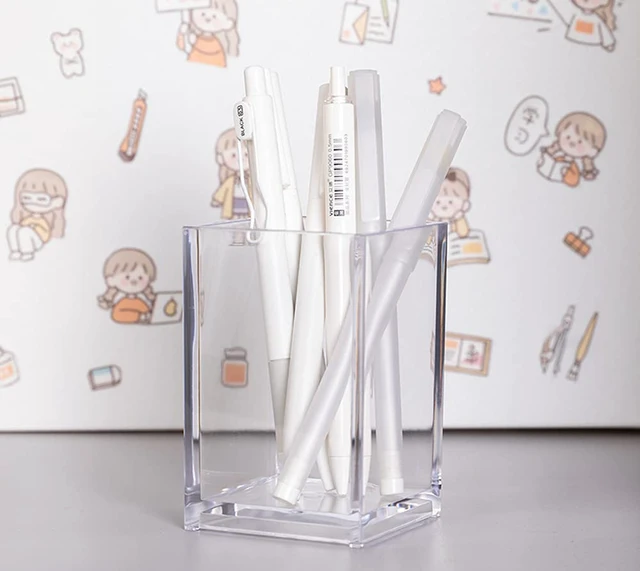 Alt view image 4 of 6 - HSYMQ Clear Acrylic Pencil Pen Holder Cup, Clear Makeup Brush Holder, Acrylic Desk Accessories, Stationery Organizer for Office Desk Accessory