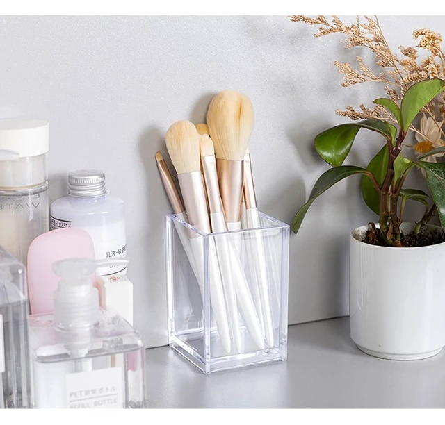 Alt view image 3 of 6 - HSYMQ Clear Acrylic Pencil Pen Holder Cup, Clear Makeup Brush Holder, Acrylic Desk Accessories, Stationery Organizer for Office Desk Accessory