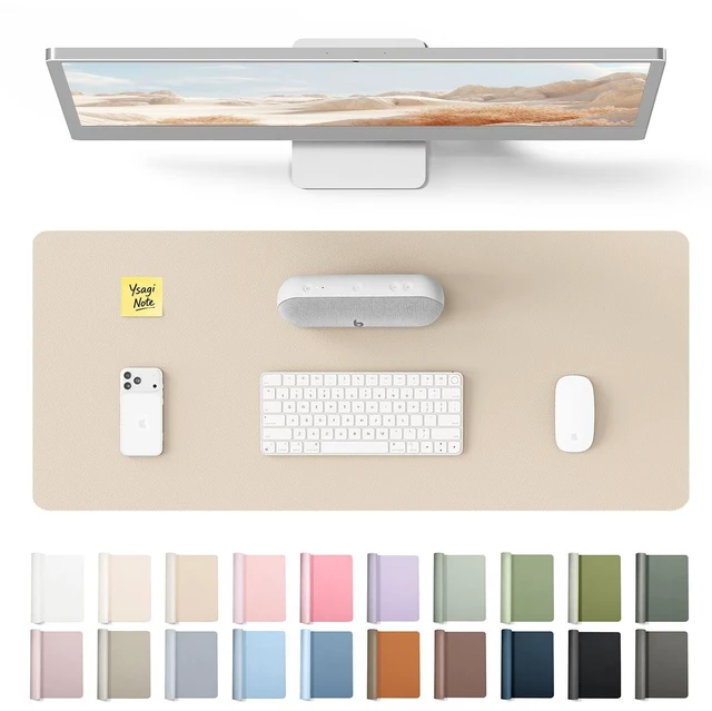 Main image of YSAGi Leather Desk Pad Protector, Office Desk Mat, Large Mouse Pad, Non-Slip PU Leather Desk Blotter, Waterproof Laptop Desk Writing Pad for Office and Home (23.6" x 13.8", Eggshell)