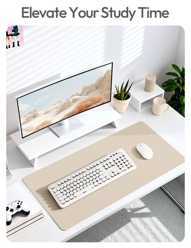 Alt view image 4 of 6 - YSAGi Leather Desk Pad Protector, Office Desk Mat, Large Mouse Pad, Non-Slip PU Leather Desk Blotter, Waterproof Laptop Desk Writing Pad for Office and Home (23.6" x 13.8", Eggshell)