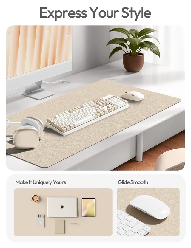 Alt view image 5 of 6 - YSAGi Leather Desk Pad Protector, Office Desk Mat, Large Mouse Pad, Non-Slip PU Leather Desk Blotter, Waterproof Laptop Desk Writing Pad for Office and Home (23.6" x 13.8", Eggshell)