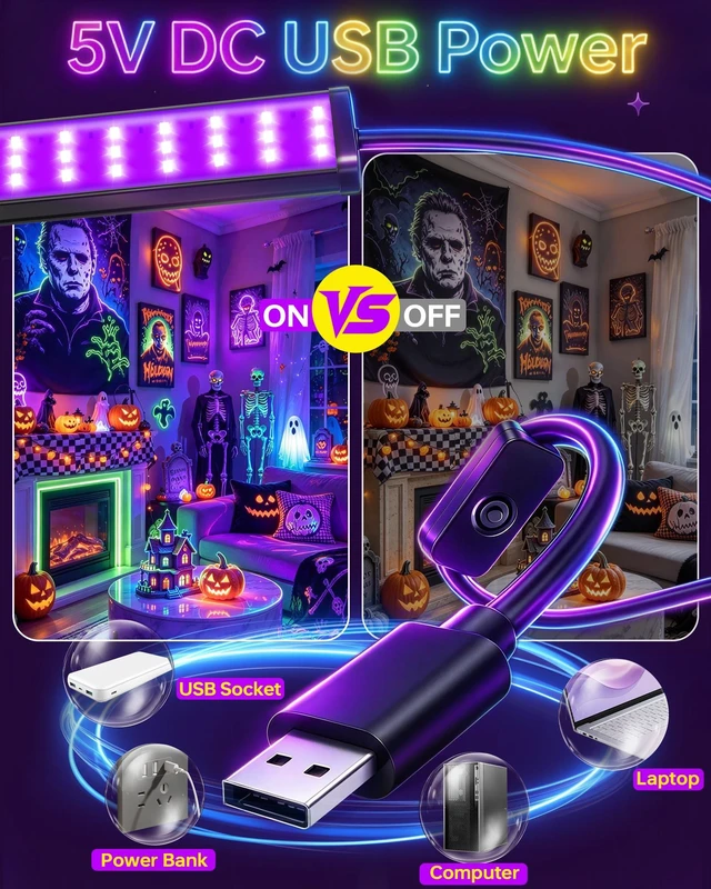 Alt view image 5 of 6 - Black Light Bar 1FT with 6ft USB Cord, 385-400nm for Uranium Glass, 2 Pack