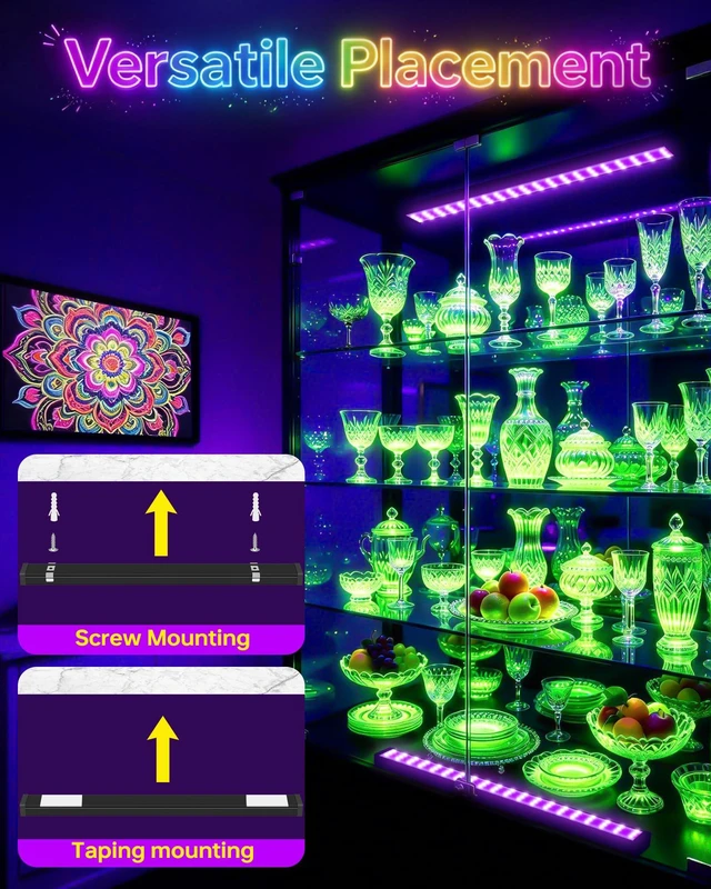 Alt view image 2 of 6 - Black Light Bar 1FT with 6ft USB Cord, 385-400nm for Uranium Glass, 2 Pack