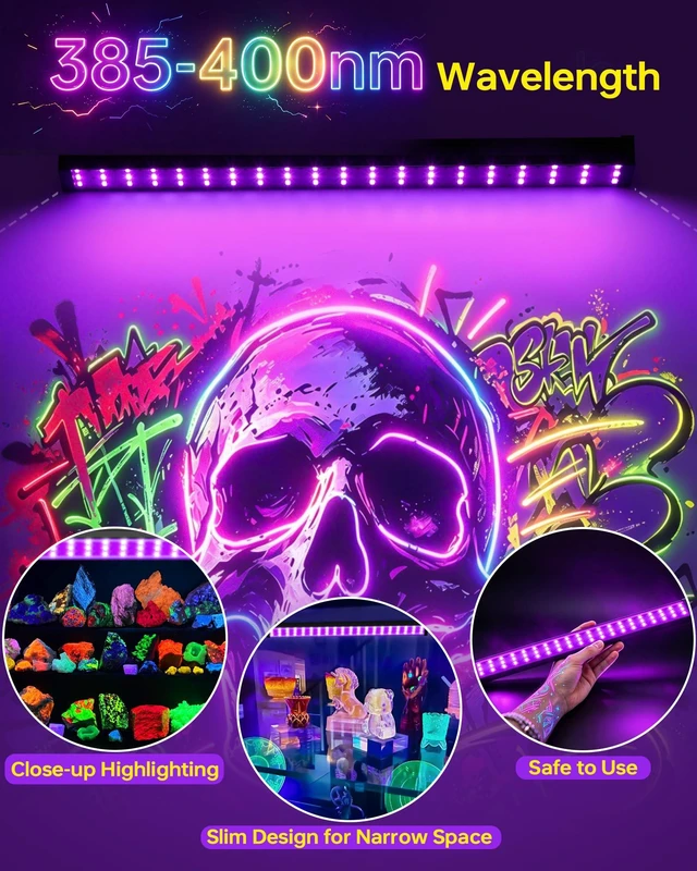 Alt view image 3 of 6 - Black Light Bar 1FT with 6ft USB Cord, 385-400nm for Uranium Glass, 2 Pack