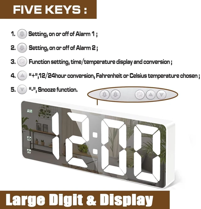 Alt view image 6 of 6 - Small Digital Alarm Clock, White Digit