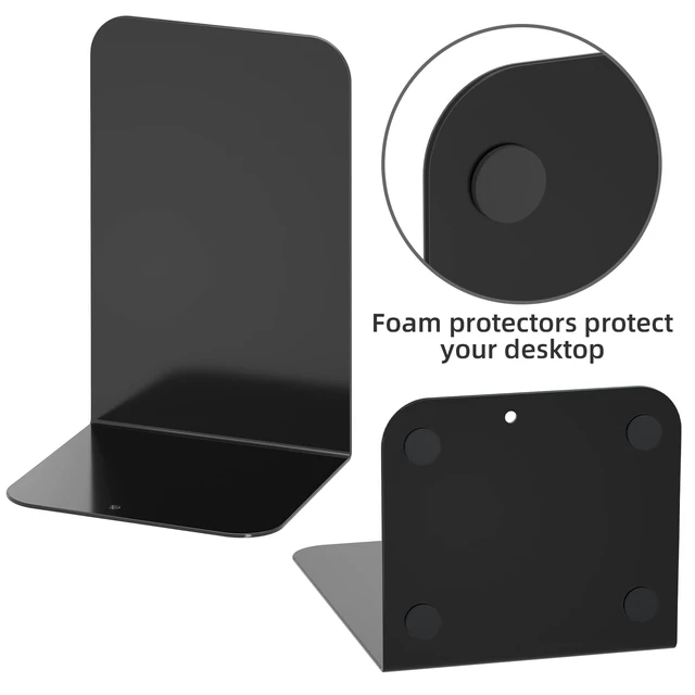 Alt view image 5 of 6 - VFINE Bookends 1 Pair, Black Metal Book Ends, Heavy Bookends for Shelves, Book Stopper for Heavy Books, Book Organizer for Home Office School Supplies