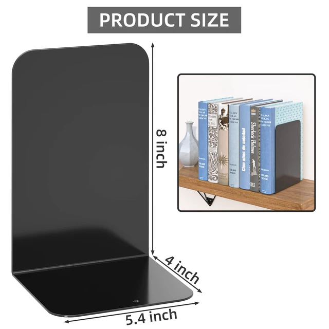 Alt view image 6 of 6 - VFINE Bookends 1 Pair, Black Metal Book Ends, Heavy Bookends for Shelves, Book Stopper for Heavy Books, Book Organizer for Home Office School Supplies