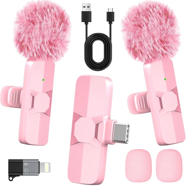 Main image of Pink Wireless Lavalier Microphone for iPhone & Android - Mini Clip-On Mic with Noise Cancellation, 65ft Range, 8H Battery, USB-C/Lightning - for TikTok, YouTube, Podcast, Live Streaming