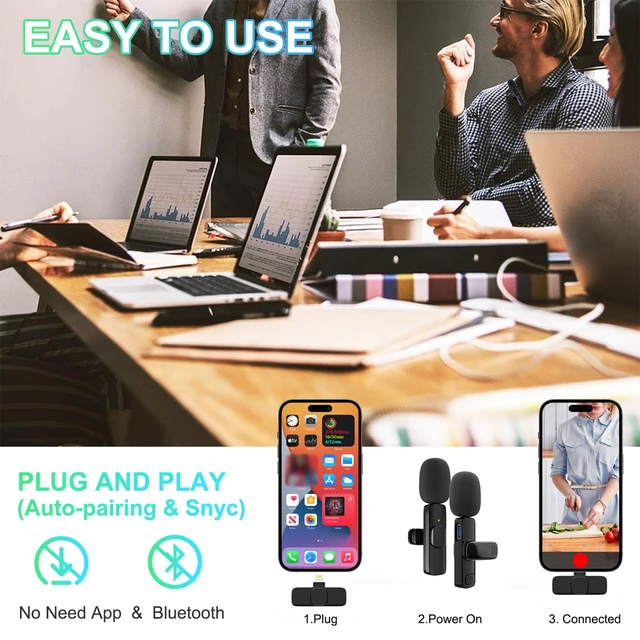 Alt view image 5 of 6 - JUDKIOM 2 Pack Wireless Lavalier Microphone, Professional Lapel Mics, Wireless Mic Plug-Play, Lapel Microphone for Video Recording Interview Vlog YouTube TikTok(for iPhone 14 and Below)