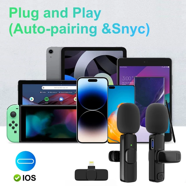 Alt view image 4 of 6 - JUDKIOM 2 Pack Wireless Lavalier Microphone, Professional Lapel Mics, Wireless Mic Plug-Play, Lapel Microphone for Video Recording Interview Vlog YouTube TikTok(for iPhone 14 and Below)