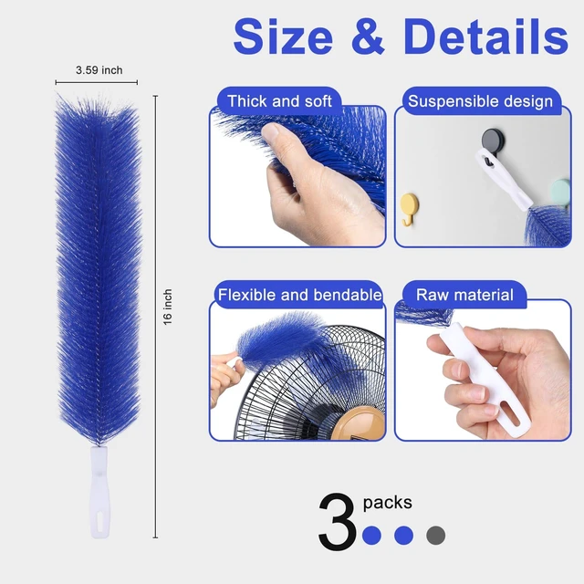 Alt view image 2 of 5 - 3 Pcs Fan Cleaning Brush Bendable Cobweb Duster - Microfiber Head, Washable - Ideal for Ceiling Fan Blades, Air Vents, Curtains, Cars - Reusable Dust Remover