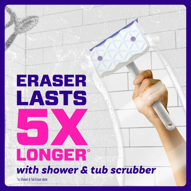 Alt view image 5 of 6 - Mr. Clean Magic Eraser Sponge, Bathroom, Shower, Tub Cleaner, Soap Scum Remover, Bathroom Cleaning Supplies, Dawn Cleaning Power with Lavender Scent, Shower & Tub, 6ct