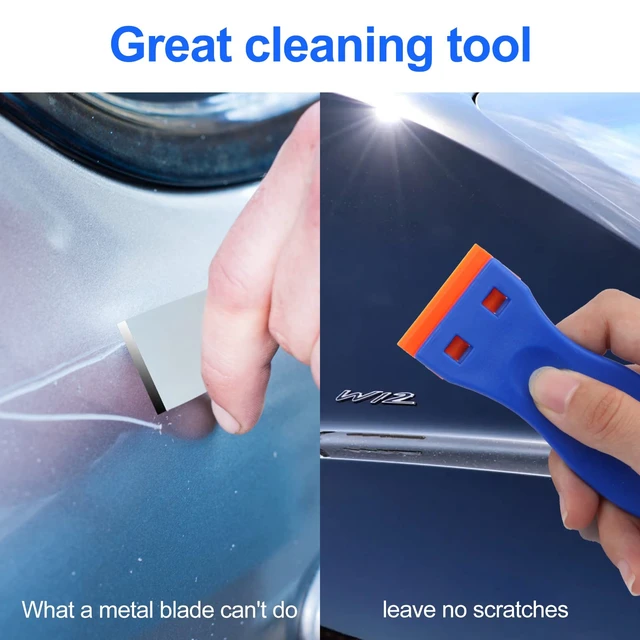 Alt view image 6 of 7 - 4 Pcs Plastic Razor Blade Scraper and 100 Pcs Blades, Remove Label Decal Tool, Forwithout Scratches Plastic Razor Blade Scraper, Adhesive Remover for Stickers, Gaskets and Paints on Window Car Glass