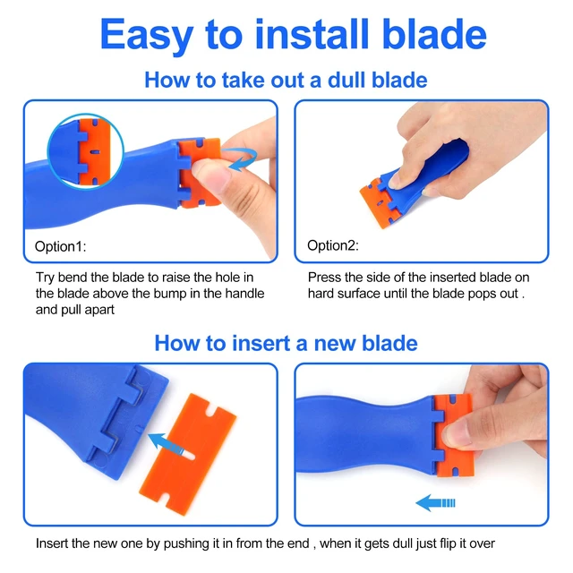 Alt view image 4 of 7 - 4 Pcs Plastic Razor Blade Scraper and 100 Pcs Blades, Remove Label Decal Tool, Forwithout Scratches Plastic Razor Blade Scraper, Adhesive Remover for Stickers, Gaskets and Paints on Window Car Glass