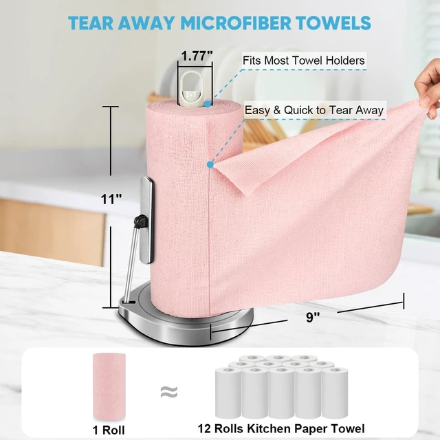 Alt view image 2 of 6 - AIDEA Microfiber Cleaning Cloth Roll-55 Sheets, Pink Towels, 11×9"