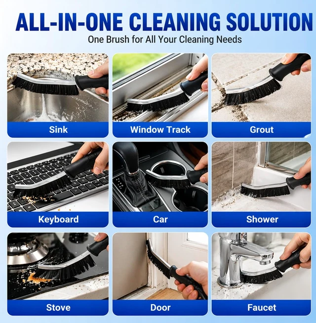 Alt view image 5 of 7 - Cadley Cleaning Brush Set of 6, Cleaning Brushes for Household Use, Grout Cleaner Brush with Long Handle, Gap Cleaning Tool, Hard Bristle Brushes for Bathroom, Kitchen & Home Essentials