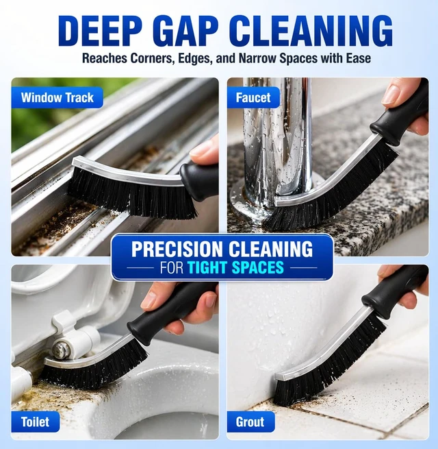 Alt view image 4 of 7 - Cadley Cleaning Brush Set of 6, Cleaning Brushes for Household Use, Grout Cleaner Brush with Long Handle, Gap Cleaning Tool, Hard Bristle Brushes for Bathroom, Kitchen & Home Essentials