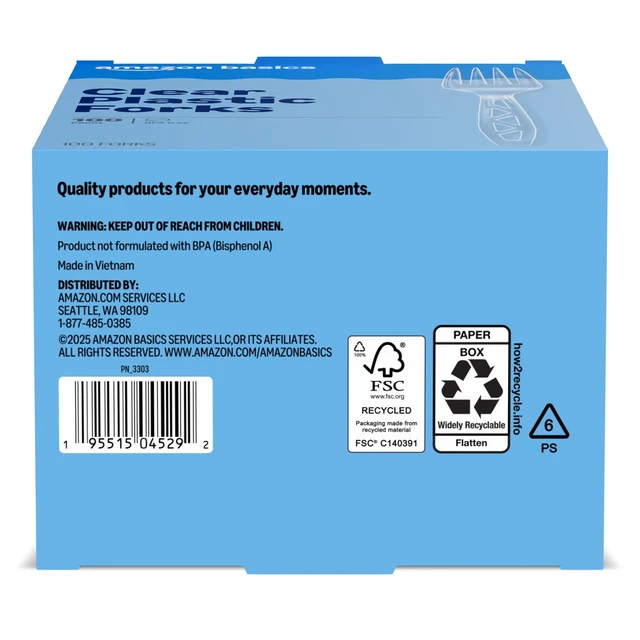Alt view image 3 of 5 - Amazon Basics Disposable Clear Plastic Forks, Premium Quality, 100 Count, Large Pack, Packaging May Vary