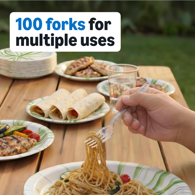 Alt view image 5 of 5 - Amazon Basics Disposable Clear Plastic Forks, Premium Quality, 100 Count, Large Pack, Packaging May Vary