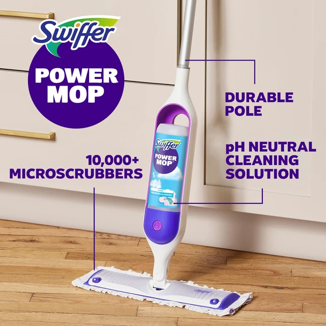 Alt view image 4 of 6 - Swiffer PowerMop Liquid Floor Cleaner Refills, Solution for Power Mop, Fresh Scent, 2 Count Mopping Fluid Replacement Bottle, Spray Mops Cleaning Juice, No Bucket Needed, Multi-Surface and Wood