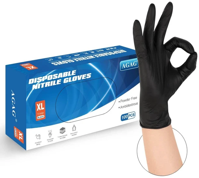 Main image of AGAG Nitrile Gloves Black Cooking Gloves 100PCs 5mil Ultra Strong Cleaning Gloves, Powder & Latex Free For Daily Use